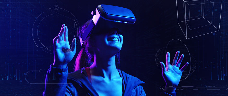A woman using VR headsets