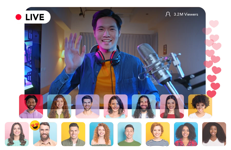 Photo illustration of many people taking part in a video call.