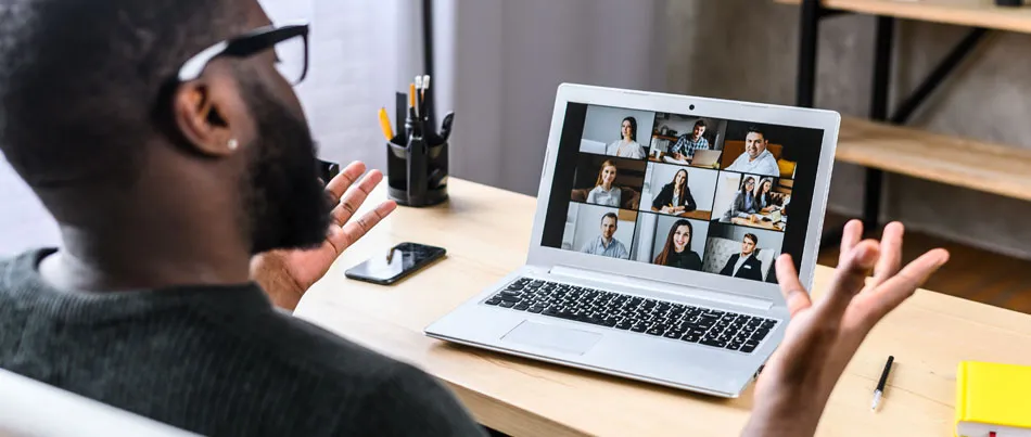 Man speaking during a work video call