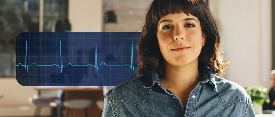 A woman with an ECG graphic
