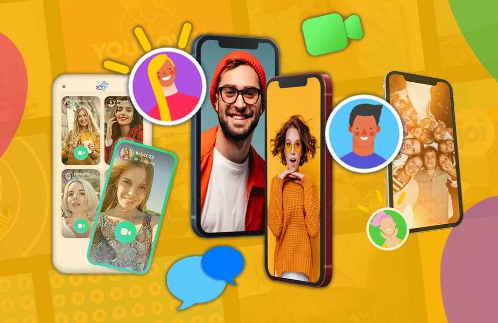 Screenshot of mobile phones showing multiple users engaging in video calls